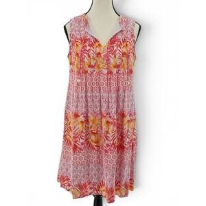 Old Navy Tropical Floral Rayon Dress M Pink Orange Lined Sleeveless Vacation